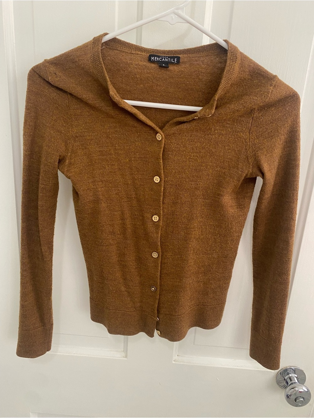 J Crew Women's Camel Button-Front Hooded Sweater